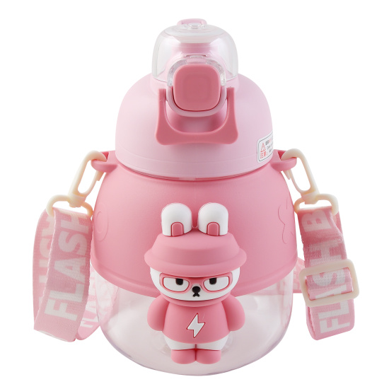 Бутылка, пластик, 1100 мл, ассорти 4 вида, ремешок текстильный, трубочка, Animals, КОКОС, 253543