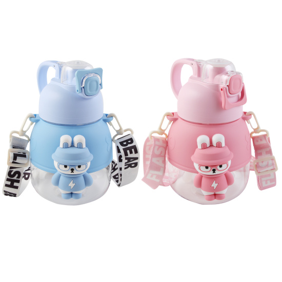 Бутылка, пластик, 1100 мл, ассорти 4 вида, ремешок текстильный, трубочка, Animals, КОКОС, 253543