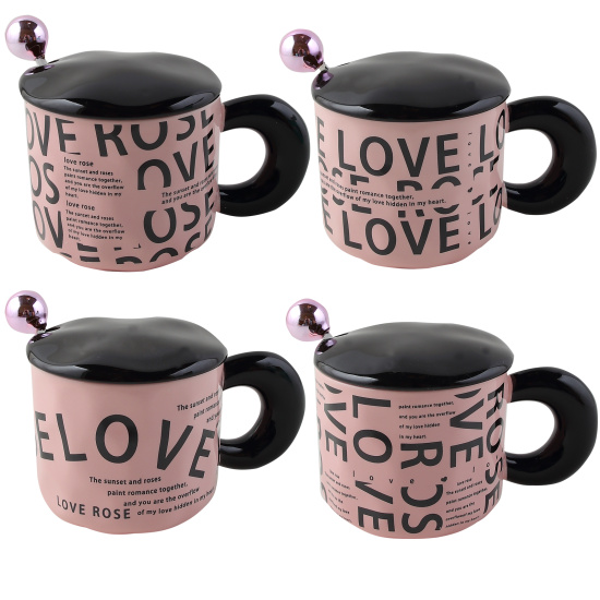 Кружка керамическая, 380 мл, крышка, ложка, ассорти 4 вида, Love, КОКОС, 252564