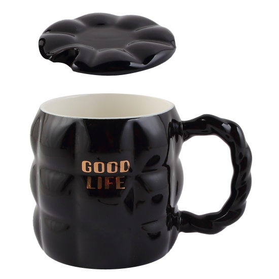 Кружка керамическая, 400 мл, крышка, ложка, ассорти 2 вида, Good life, КОКОС, 253403