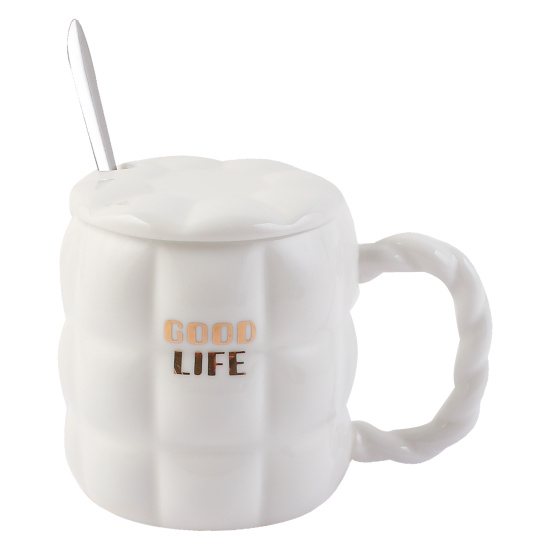 Кружка керамическая, 400 мл, крышка, ложка, ассорти 2 вида, Good life, КОКОС, 253403