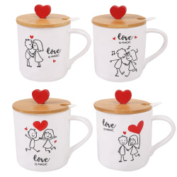Кружка керам 420мл Love крышка, ложка 200308 КОКОС ассорти 4 вида