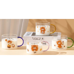 Кружка стеклянная, 500 мл, ассорти 4 вида, Milk bear, КОКОС, 253416