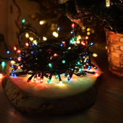 Гирлянда комнатная, нить, светодиодная, 100 ламп, 9 м, цвет нити черный, мультиколор, ЛЬДИНКА, 170853-BLcolor