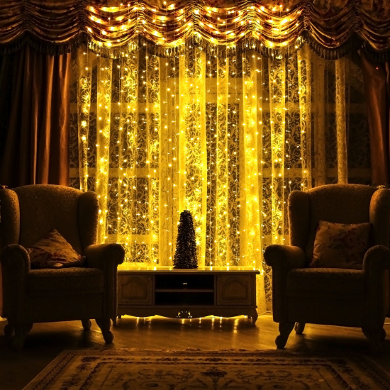 Гирлянда комнатная светодиодная, 600 ламп, 2 м, 3 м, цвет нити прозрачный, белый теплый ЛЬДИНКА 183548-1