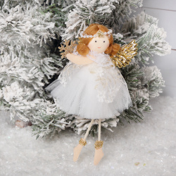 Украшение, Девочка-ангел с диадемой, 16 см, ткань, цвет белый, ЛЬДИНКА, 253266