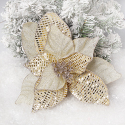 Украшение Цветок 24см текстиль на прищепке ЛЬДИНКА 253389 золото