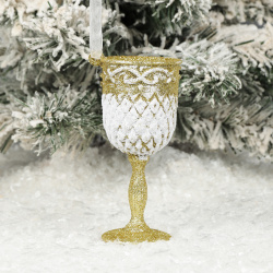 Украшение, Фужер, 12 см, акрил, цвет белый/золото, ЛЬДИНКА, 253367