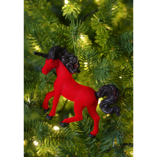 Украшение, Единорог, 16 см, пластик (флок), цвет красный/черный, ЛЬДИНКА, 253242