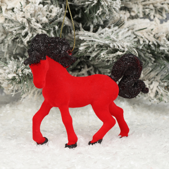 Украшение, Единорог, 16 см, пластик (флок), цвет красный/черный, ЛЬДИНКА, 253242