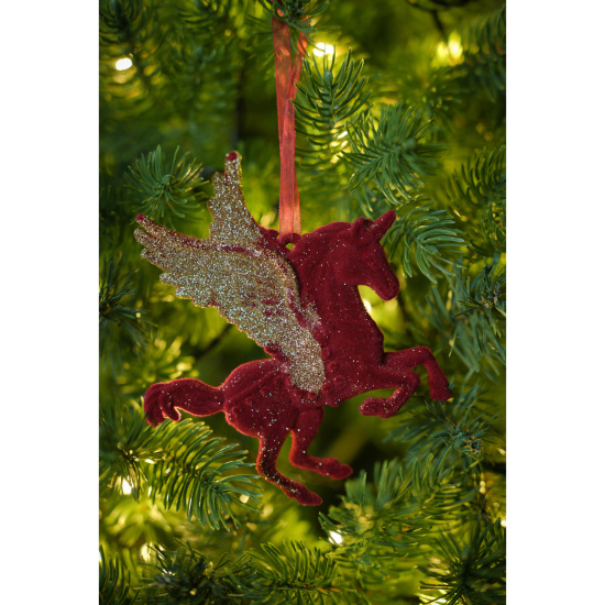 Украшение, Пегас, 13 см, пластик (флок), цвет красный/золото, ЛЬДИНКА, 253371