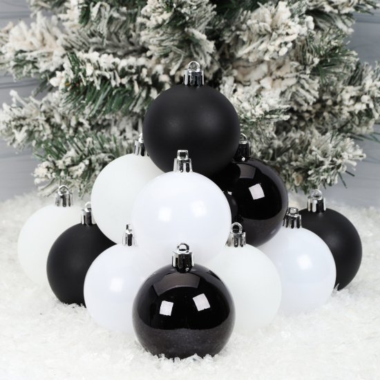 Набор украшений, Шары, Микс, 6 см, 16 шт, пластик, цвет черный/белый, ЛЬДИНКА, 212446