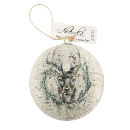 Набор украшений, Winter Deer, 7,5 см, 14 шт, папье - маше, рисунок, ассорти 6 видов, цвет белый, ЛЬДИНКА, 212452