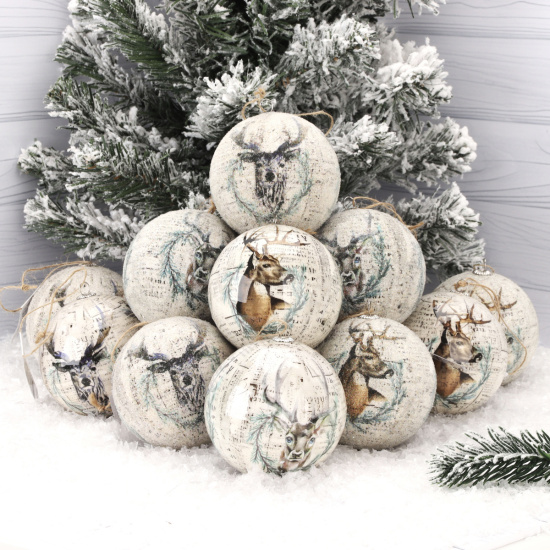 Набор украшений, Winter Deer, 7,5 см, 14 шт, папье - маше, рисунок, ассорти 6 видов, цвет белый, ЛЬДИНКА, 212452