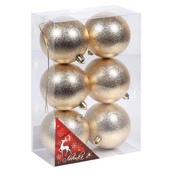 Набор украшений, Шары, Мерцание, 8 см, 6 шт, пластик, цвет золото, ЛЬДИНКА, 253219