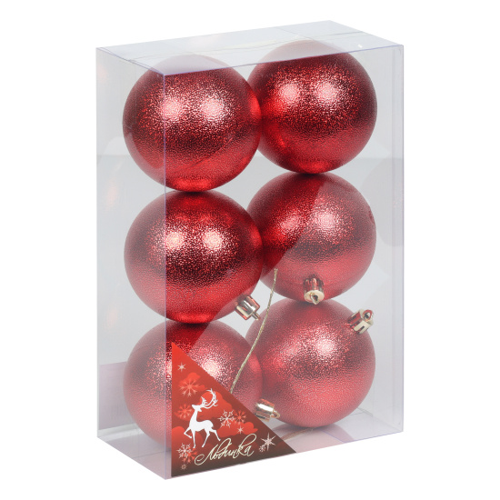 Набор украшений, Шары, Мерцание, 8 см, 6 шт, пластик, цвет красный, ЛЬДИНКА, 253221