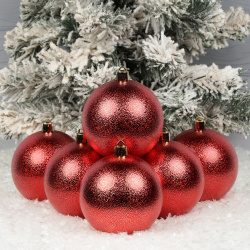 Набор украшений Шары Мерцание 8см 6шт пластик ЛЬДИНКА 253221 красный