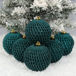 Набор украшений Шары Аккорд 8см 6шт пластик ЛЬДИНКА 241943 темно-зеленый