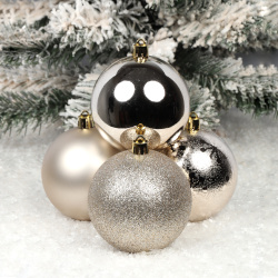 Набор украшений Шары 8см 24шт блест, мат, глянц, узор пластик ЛЬДИНКА 253227 шампань