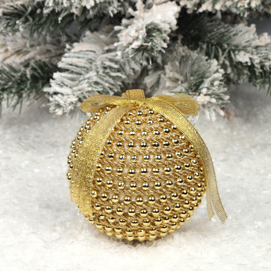 Украшение Шар, Beads, 10 см, пенопласт, пластик, цвет золото, ЛЬДИНКА, 253236