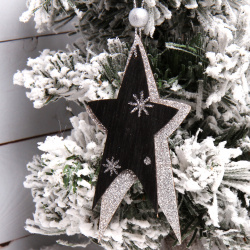 Украшение Звезда 10 см, дерево, цвет черный/серебристый ЛЬДИНКА 201267