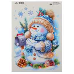 Наклейка, Снеговик с письмом, 23*33 см, многоразовая, двусторонняя, Праздник, 50001471