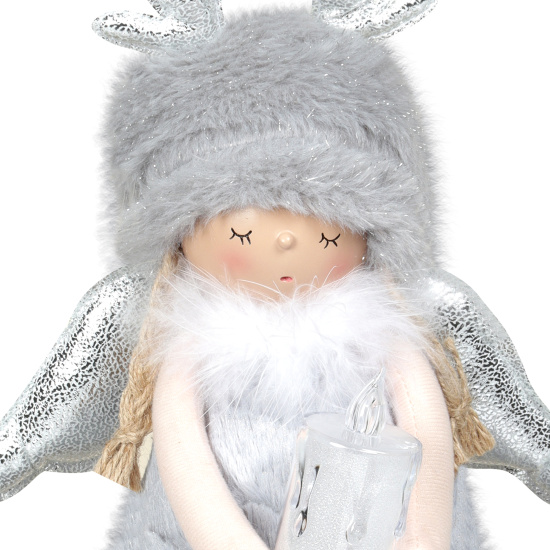 Украшение Кукла, Девочка-ангел, 40 см, текстиль, пластик, подсветка, серебряный, ЛЬДИНКА, 217528