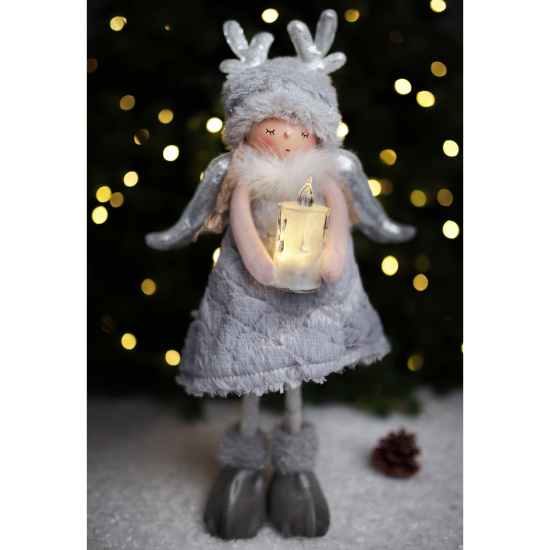 Украшение Кукла, Девочка-ангел, 40 см, текстиль, пластик, подсветка, серебряный, ЛЬДИНКА, 217528