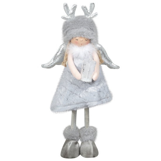 Украшение Кукла, Девочка-ангел, 40 см, текстиль, пластик, подсветка, серебряный, ЛЬДИНКА, 217528