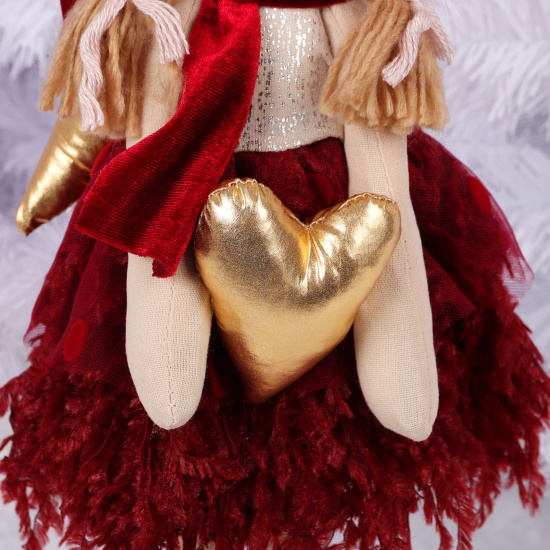 Украшение Кукла Девочка-ангел с сердцем 50 см, ткань, бордовый/золото ЛЬДИНКА 231395