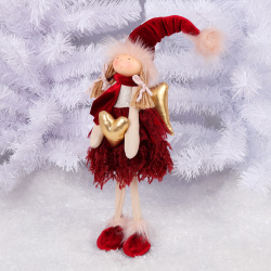Украшение Кукла Девочка-ангел с сердцем 50 см, ткань, бордовый/золото ЛЬДИНКА 231395