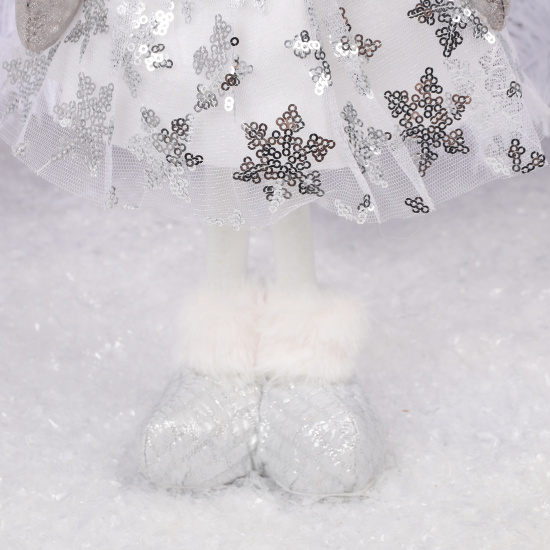 Украшение Кукла Девочка-ангел 44 см, текстиль, пластик, подсветка, серебро/белый ЛЬДИНКА 217507