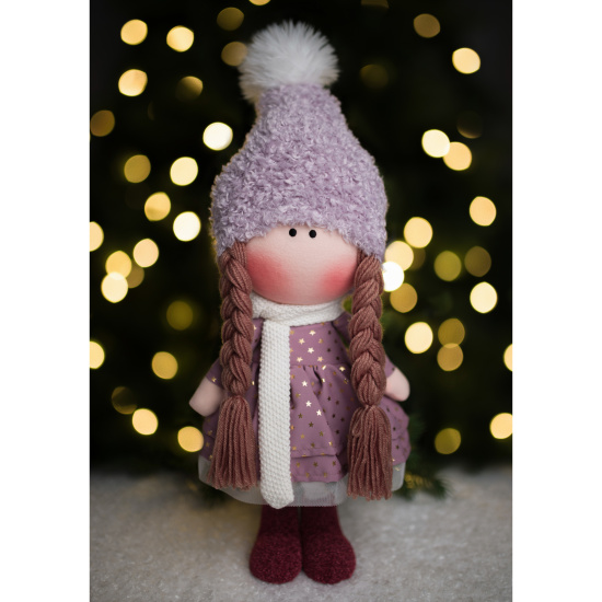 Украшение Кукла, Девочка в шапочке, 55 см, ткань, сиреневый, ЛЬДИНКА, 253261