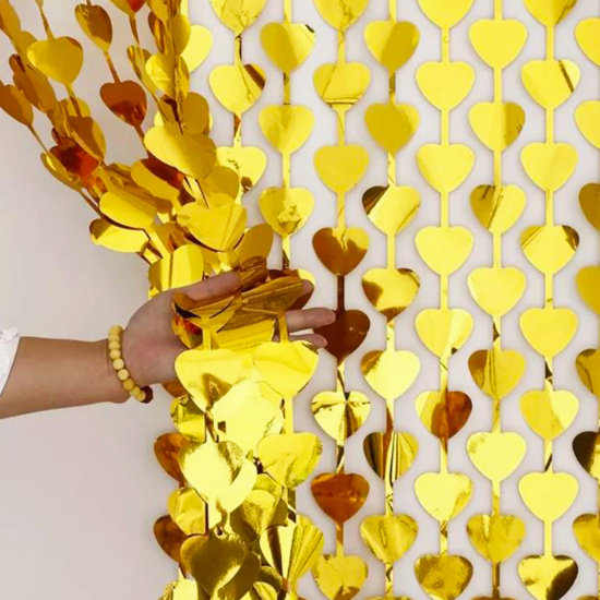 Украшение декоративное Занавес, Сердца, золото, 1*2 м, КОКОС, 242348