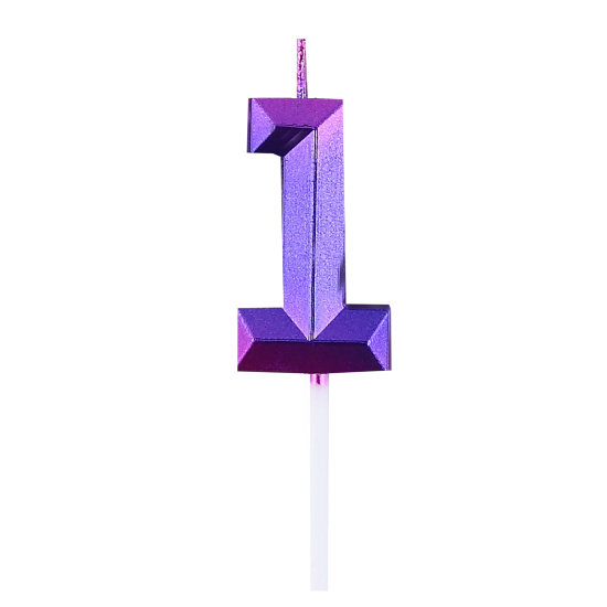 Свеча для торта, Цифра 1, 1 шт, 4,5 см, цвет градиент, Грани, КОКОС, 242088