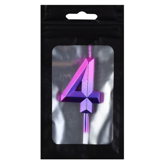 Свеча для торта, Цифра 4, 1 шт, 4,5 см, цвет градиент, Грани, КОКОС, 242091