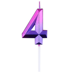 Свеча для торта, Цифра 4, 1 шт, 4,5 см, цвет градиент, Грани, КОКОС, 242091