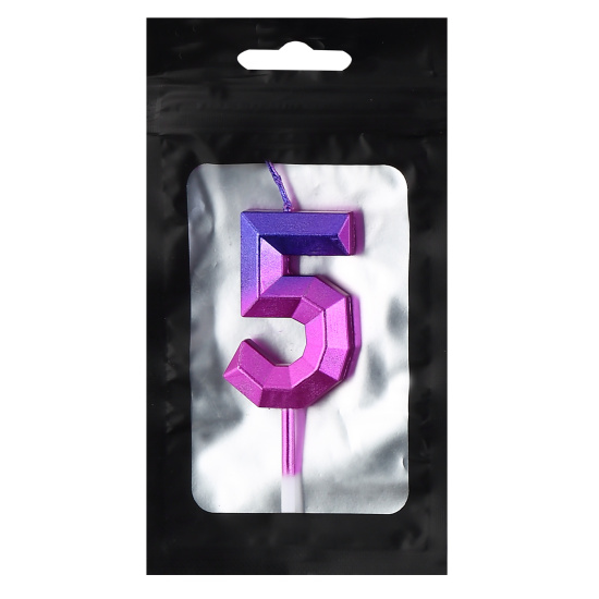 Свеча для торта, Цифра 5, 1 шт, 4,5 см, цвет градиент, Грани, КОКОС, 242092
