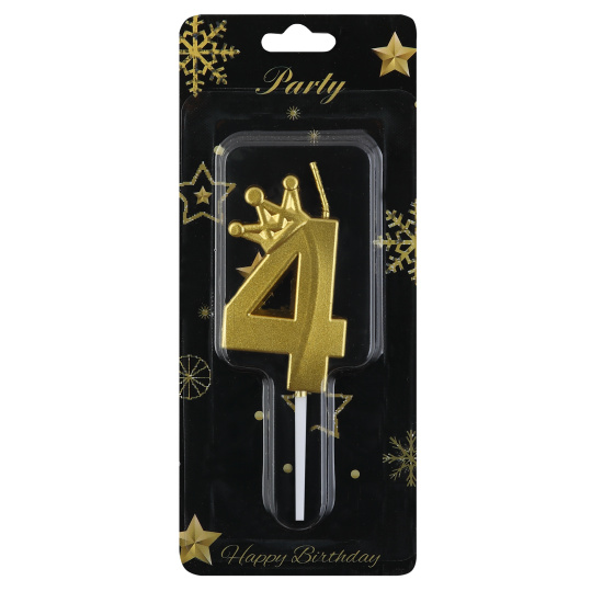 Свеча для торта, Цифра 4, 1 шт, 6 см, Золотая корона, КОКОС, 242029