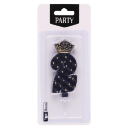 Свеча для торта, Цифра 2, 1 шт, 9 см, цвет черный/золото, Корона на черном, КОКОС, 242057