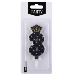 Свеча для торта, Цифра 3, 1 шт, 9 см, цвет черный/золото, Корона на черном, КОКОС, 242058