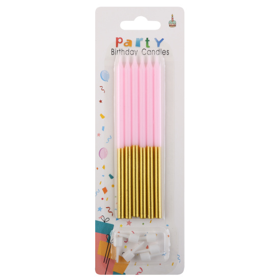 Набор Свечи для торта, 6 шт, подставка, 13 см, цвет розовый/золото, КОКОС, 242021