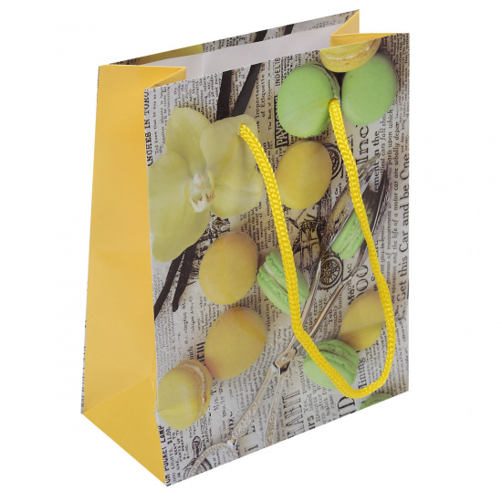 Пакет подарочный 11*14*6 Желтые и зеленые макаруны глянецевая ламинация Миленд ПКП-2869