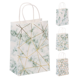 Пакет подарочный, Мрамор, 15*21*8 см, крафт-бумага, ручка бумажная, ассорти 4 вида, КОКОС, 232228