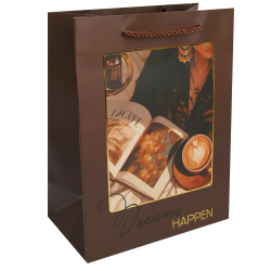 Пакет подарочный, Настроение кофе, 18*23*10 см, картон, ручка шнурок, FIORENZO, 253675