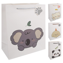 Пакет подарочный, Animals, 26*32*12 см, картон, ручка шнурок, ассорти 4 вида, КОКОС, 253855