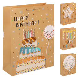 Пакет подарочный День Рождения 41*53*15 см, картон, ручка шнурок, ассорти 4 вида КОКОС 231903