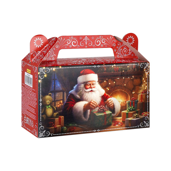 Коробка для конфет 500гр, Дед Мороз везет подарки, Сундучок, 10*18*7 см, с рисунком, Миленд, ПП-6253
