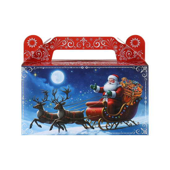 Коробка для конфет 500гр, Дед Мороз везет подарки, Сундучок, 10*18*7 см, с рисунком, Миленд, ПП-6253