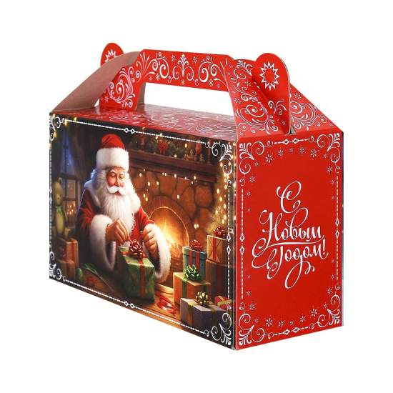 Коробка для конфет 500гр, Дед Мороз везет подарки, Сундучок, 10*18*7 см, с рисунком, Миленд, ПП-6253